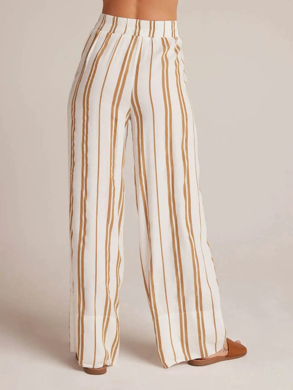 Women’s Striped Wide-Leg Pants Summer High-Waist Casual Loose Trousers Lightweight Breathable (S-XL)