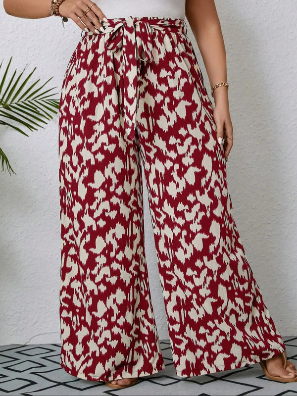 Women’s High-Waist Printed Wide-Leg Pants Summer Casual Loose Tie Trousers Lightweight Flowing Comfort (S-XL)